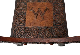 Art Nouveau Walnut Savonarola Hand-Carved Stool, 1900s